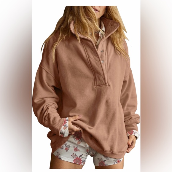 None Tops - 🆕Oversized Casual Long Sleeve Button Henley Neck Pullover